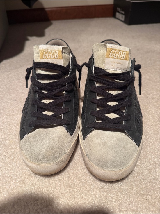 Golden Goose Black & Beige Suede Double Quarter Super-Star   Black & Beige Low-Top Sneakers
